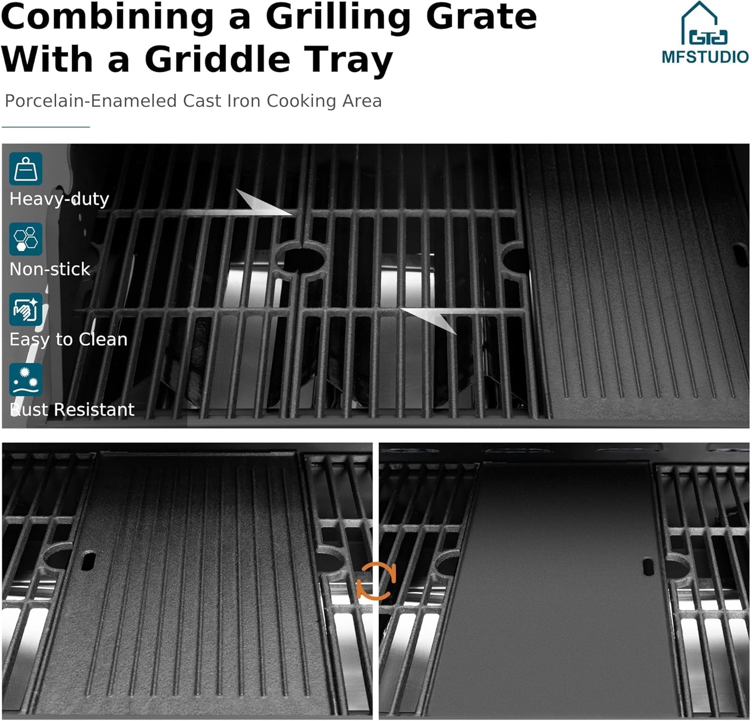 Propane 4-Burner Grill And Griddle Porcelain-Enamel Cast-Iron
