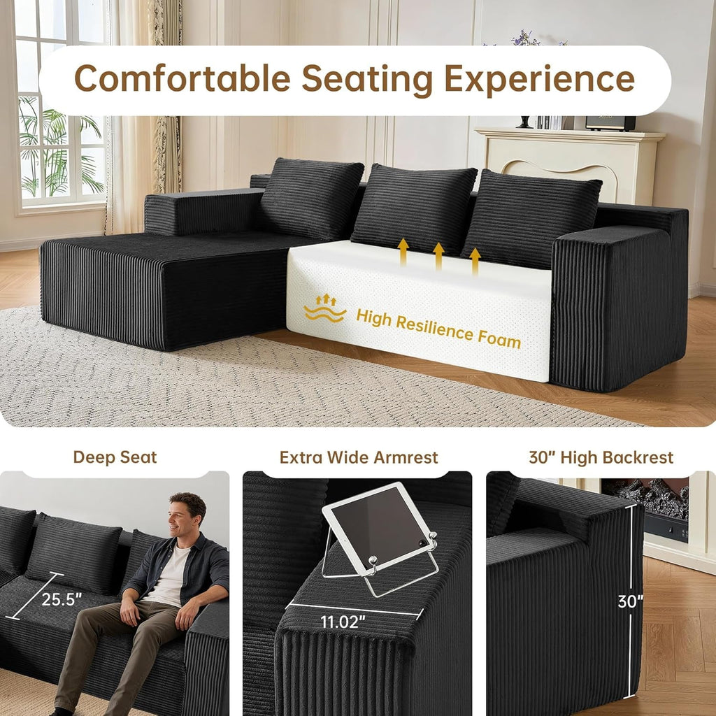 103-Inch Ultra Corduroy Sectional Sofa With Left Chaise