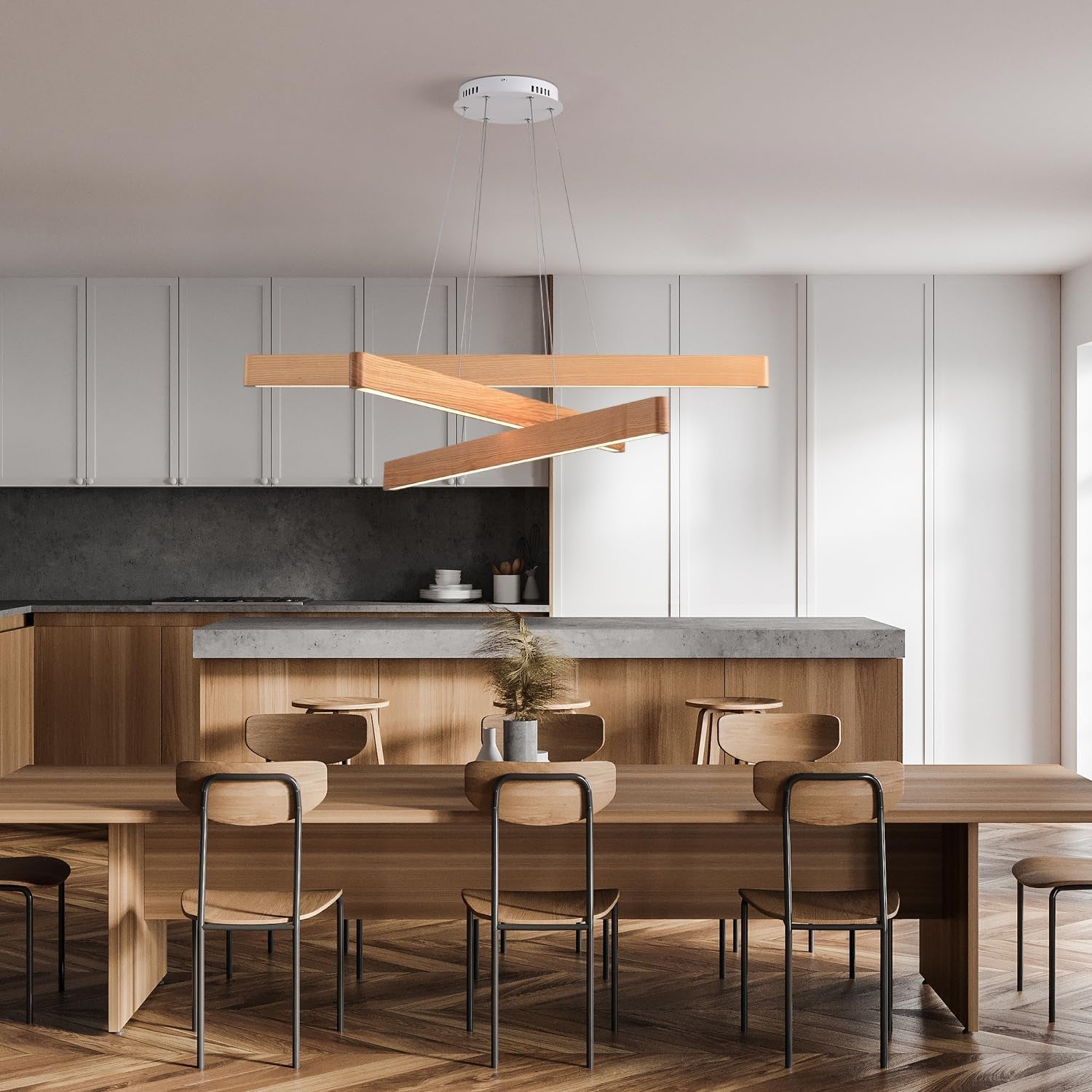 Hand crafted Premium Solid Ash Wood Three Light Pendant