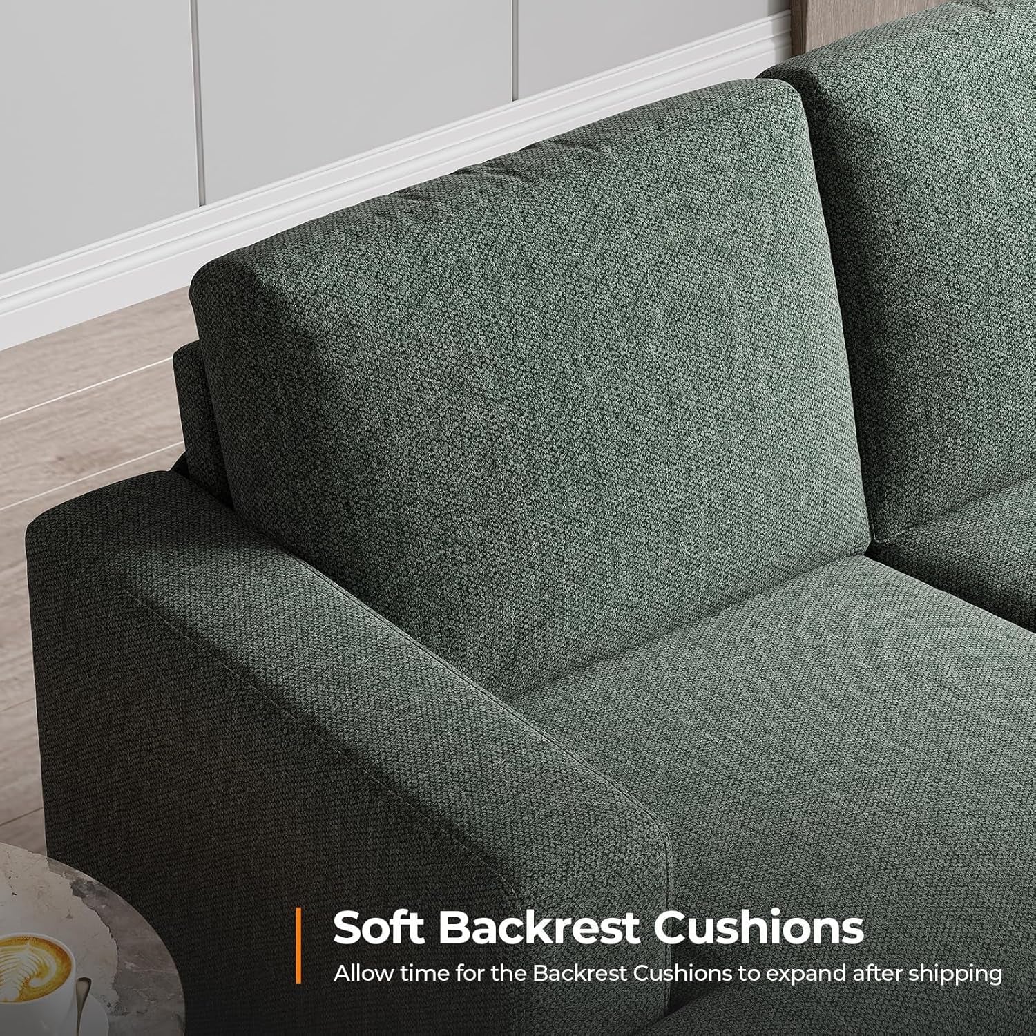 89 Inches Oversize Three Seater Sofa Green Upholstery