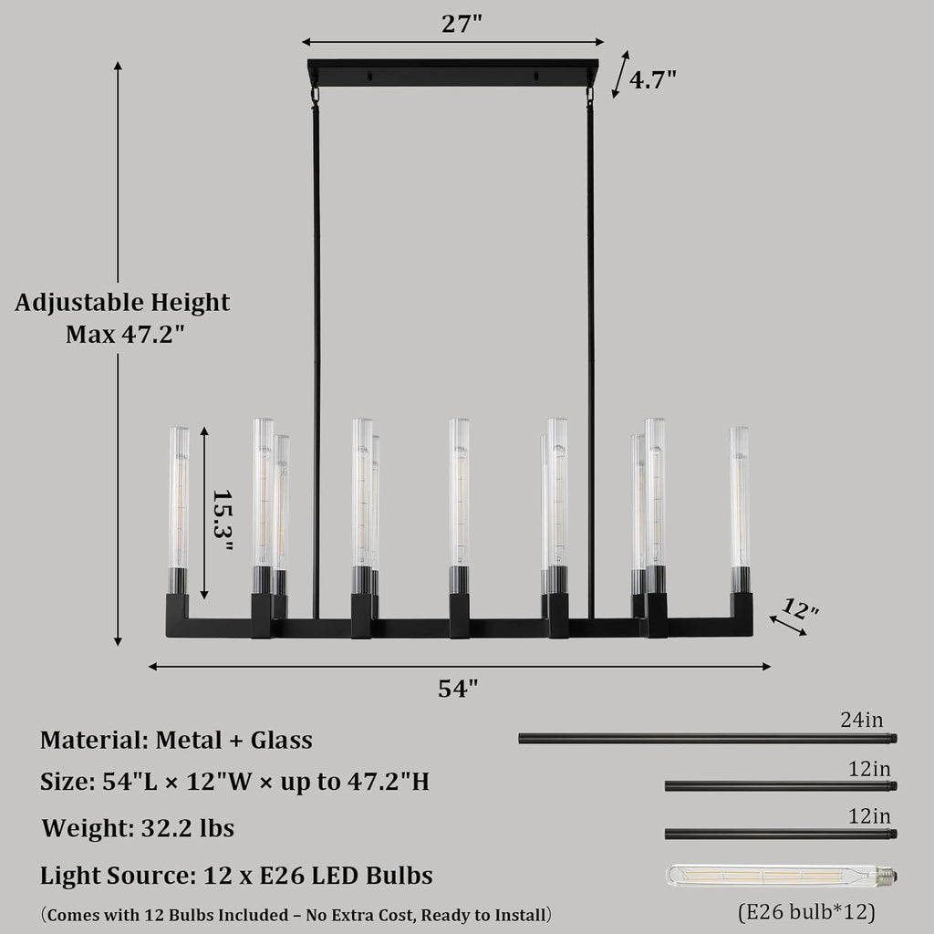 Black Farmhouse Dining Room Linear Chandelier Fixture