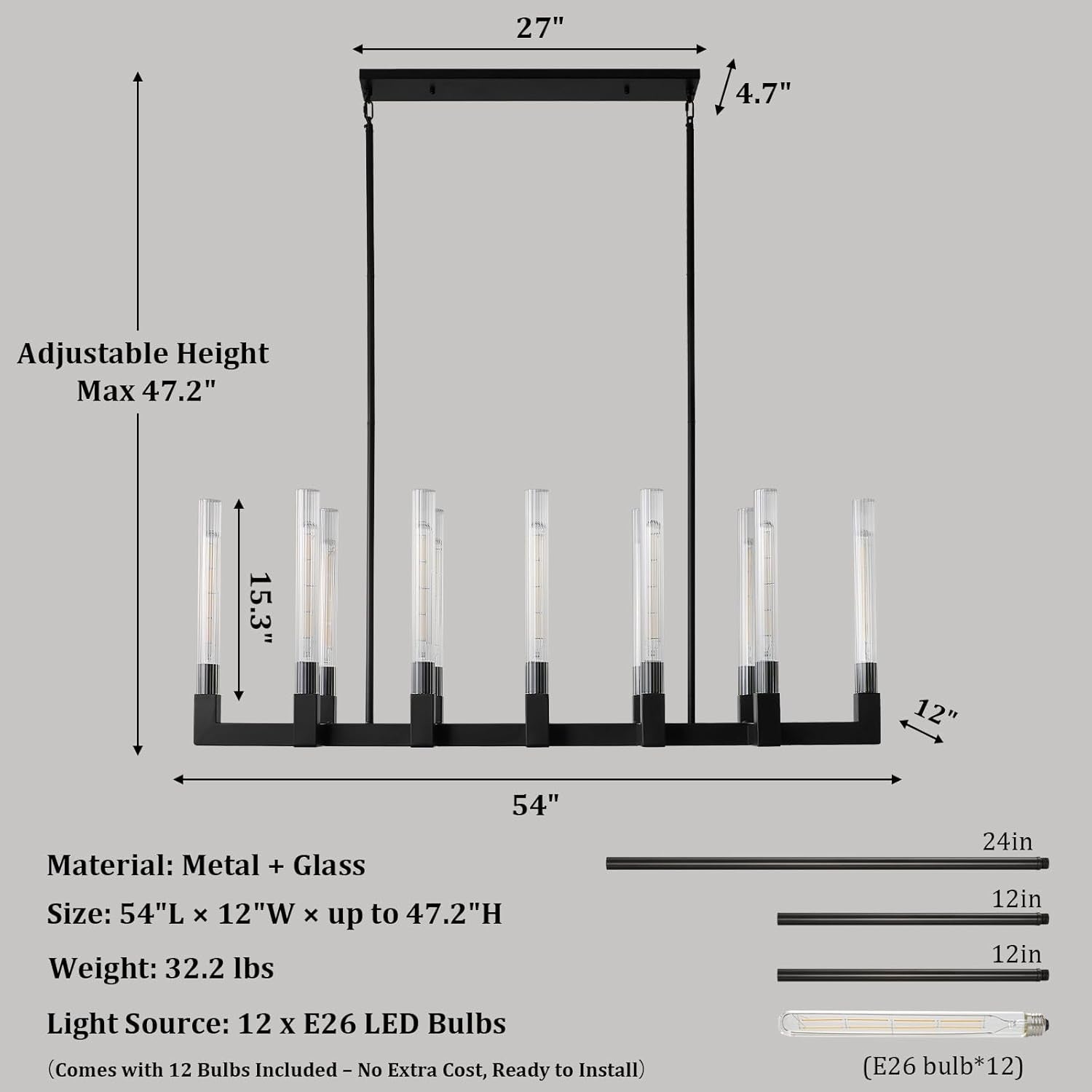Black Farmhouse Dining Room Linear Chandelier Fixture