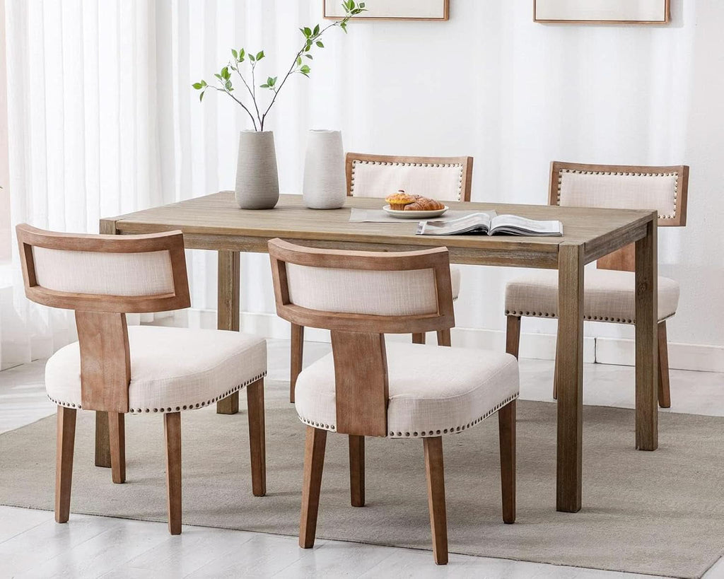 Beige Upholstered Mid Century Dining Chairs Collection