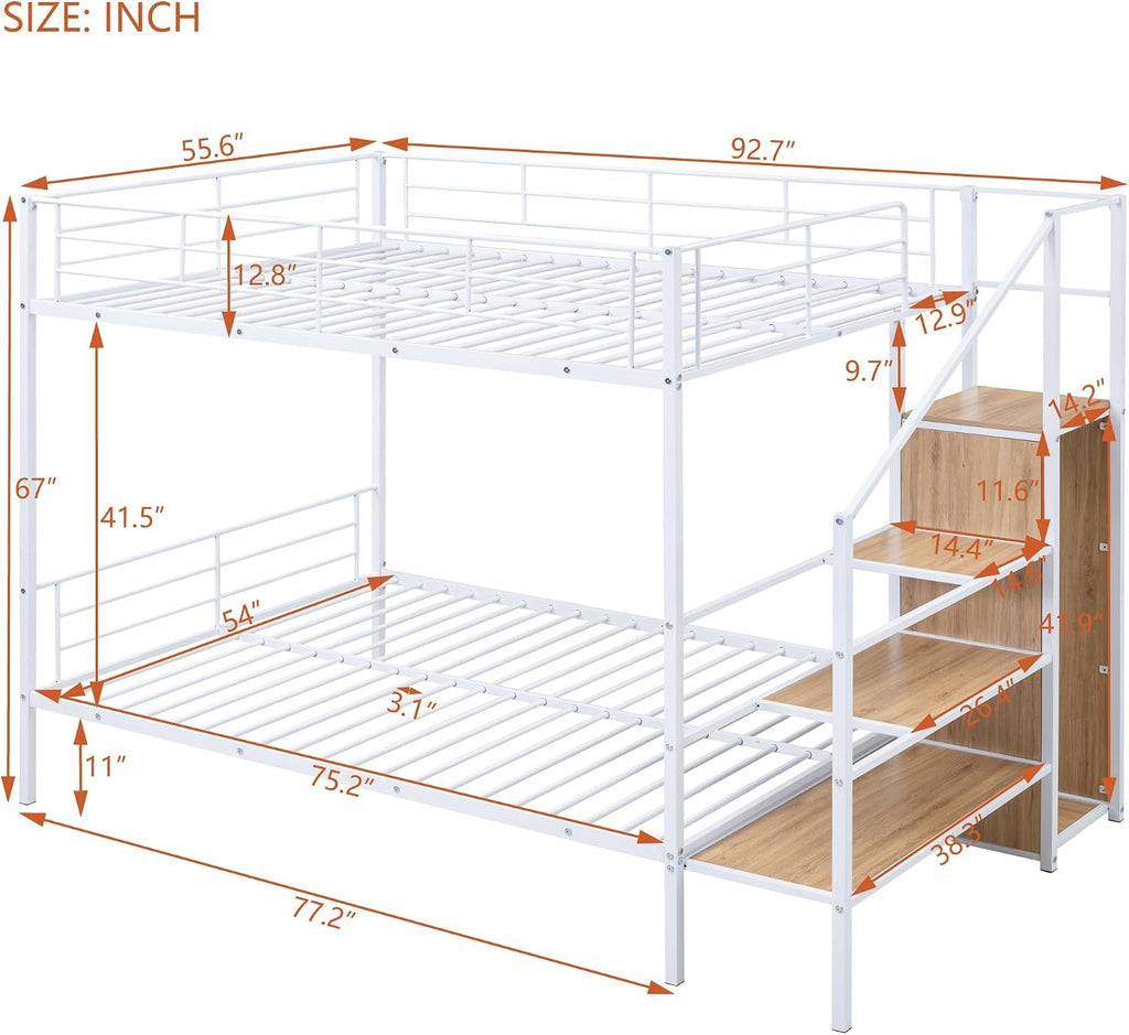 Premium White Metal Bunk Bed With Wardrobe Storage Unit