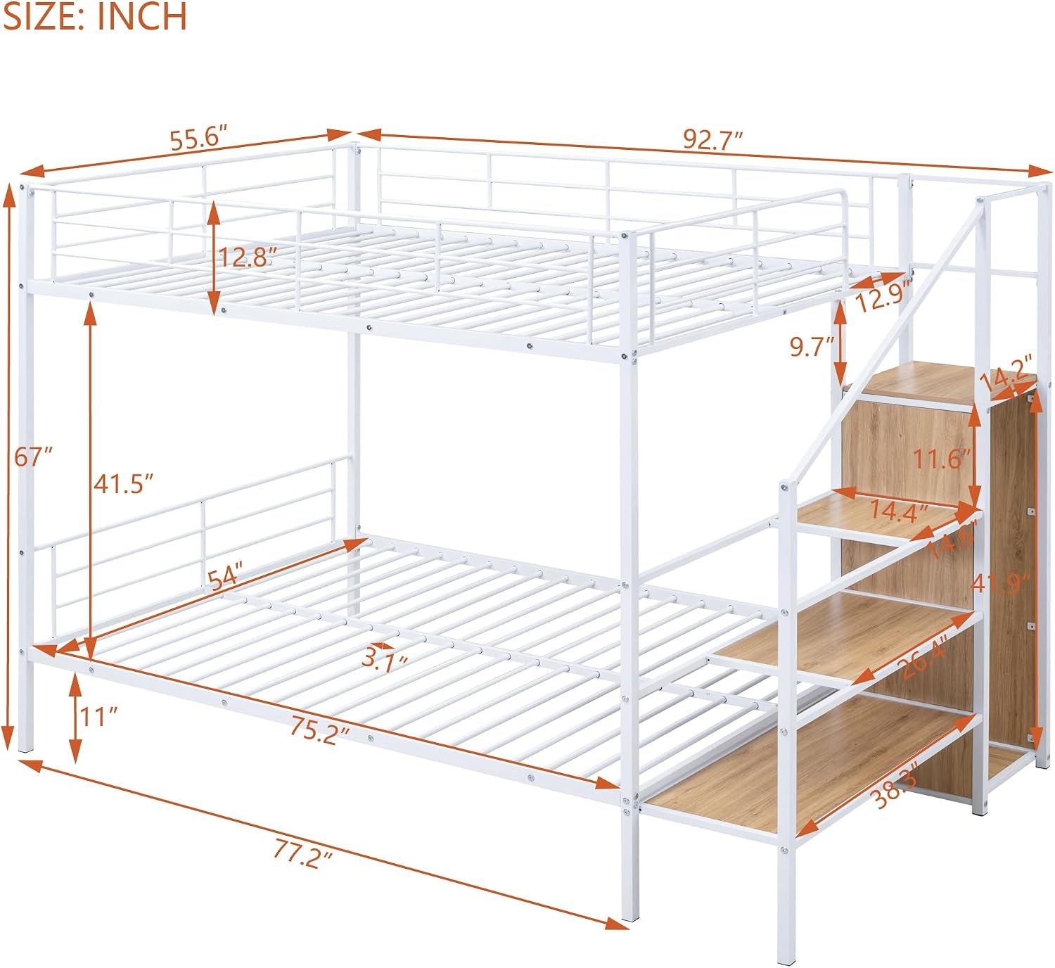 Premium White Metal Bunk Bed With Wardrobe Storage Unit