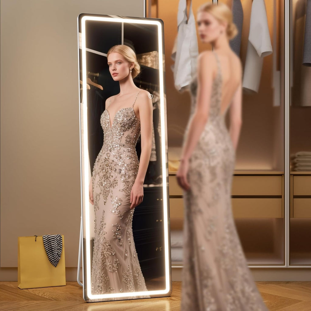 56 Inch LED Lighted FloorStanding Mirror Tempered Glass