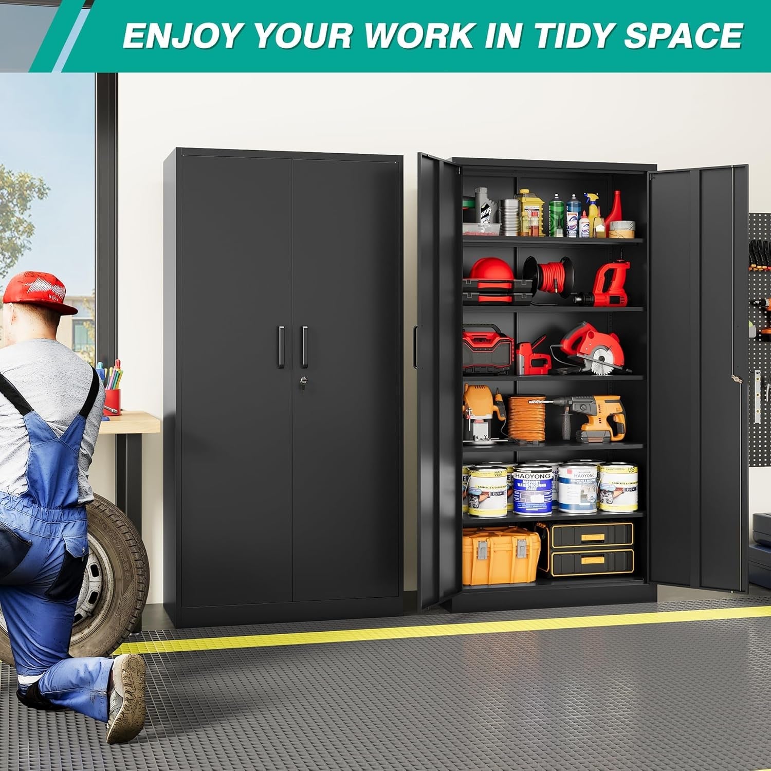 Black Storage Cabinet 72X36X18 Metal Garage Organizer