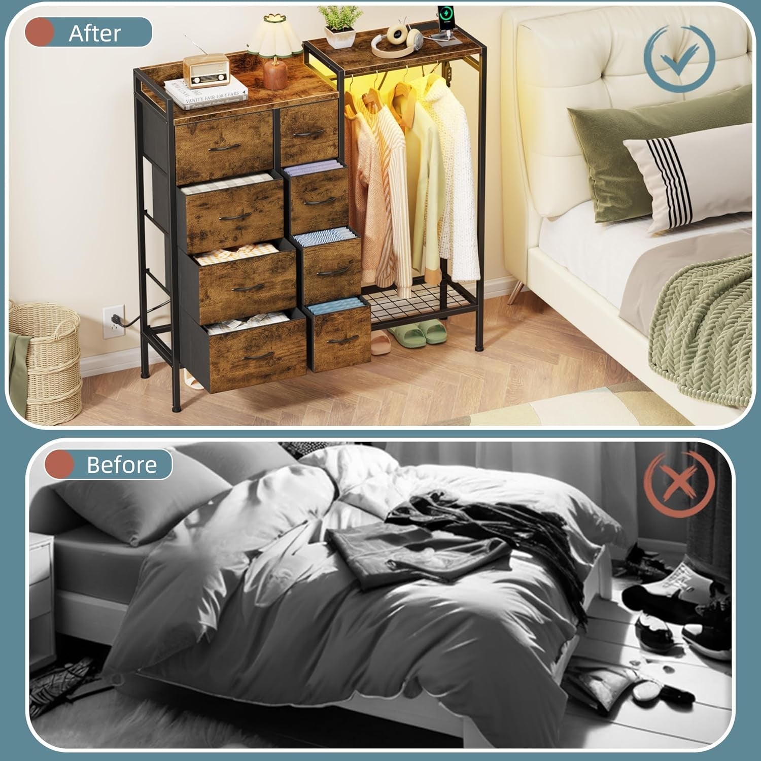 Brown Dresser With Integrated Wireless Charging Station