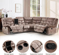 Brown Manual Reclining Sectional Sofa With Cup Holders