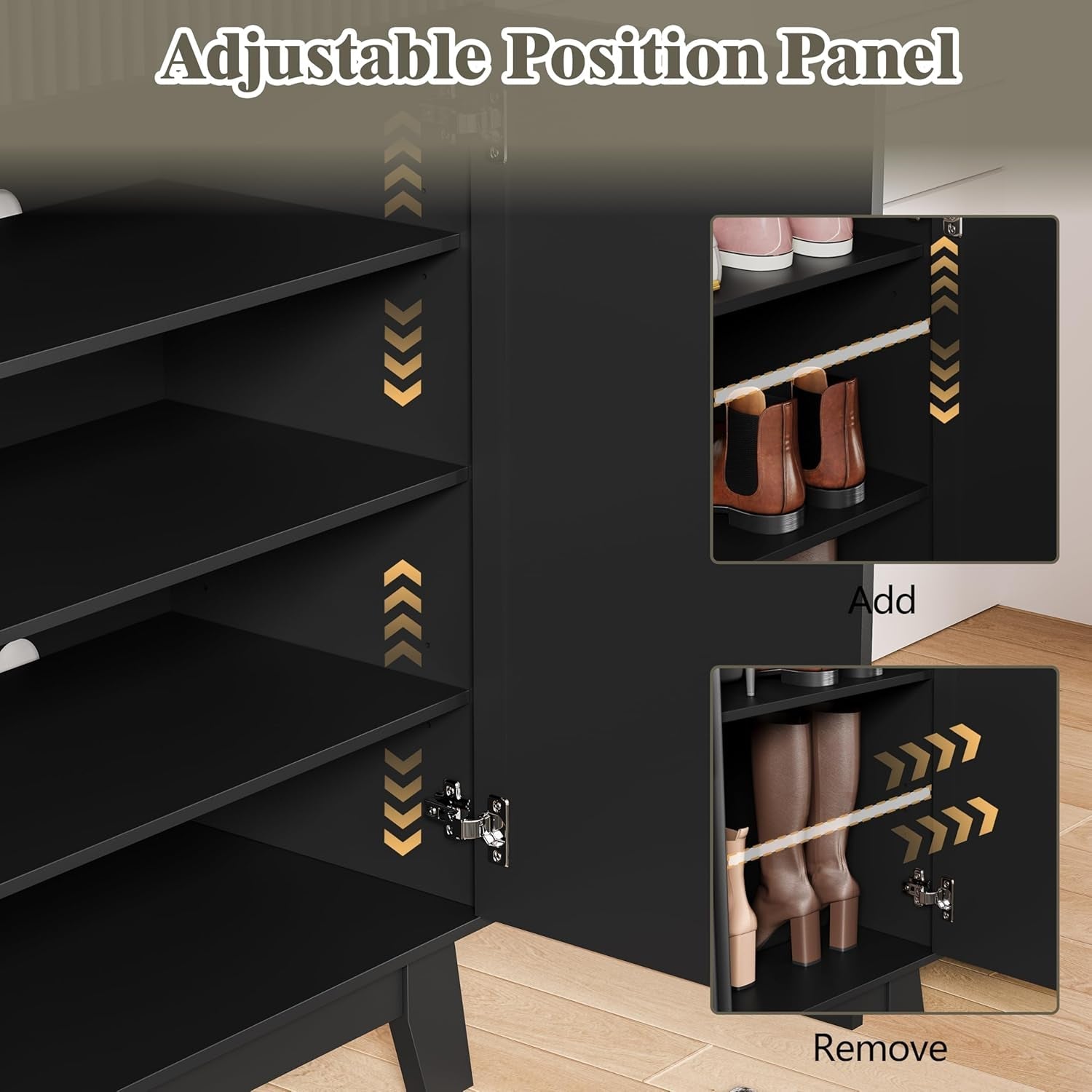 Black Freestanding Four Tier Shoe Cabinet Organizer