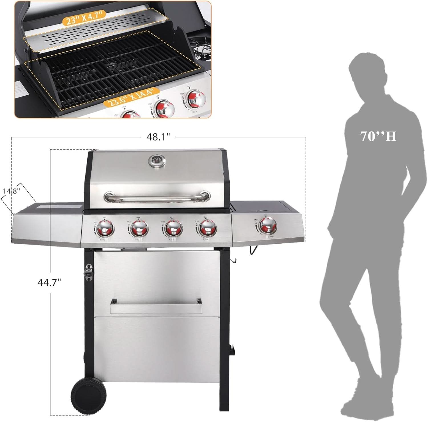 Propane Gas Grill With Side Burner Outdoor Cooking System
