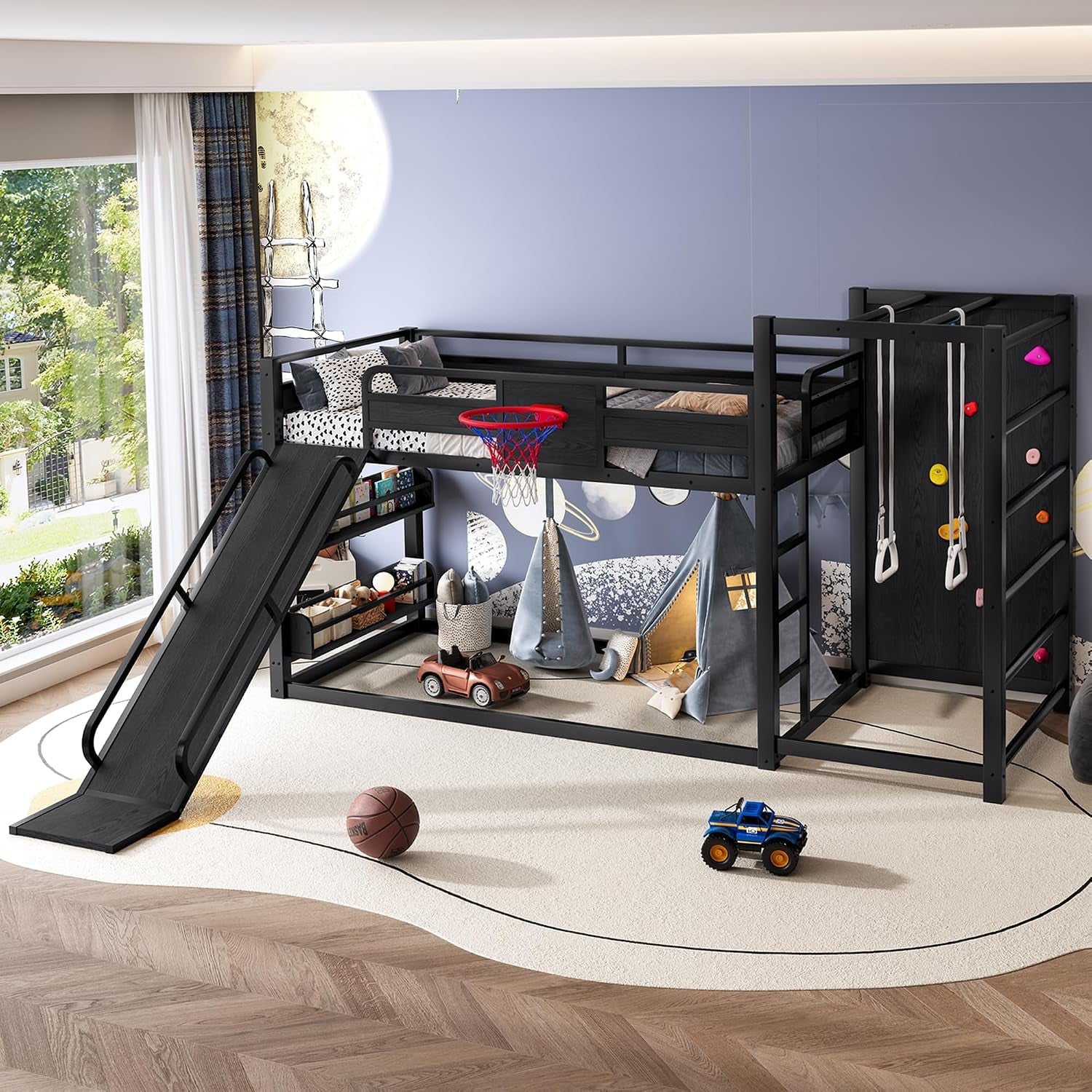 Twin Size Powder Coated Black Industrial Grade Bunk Bed