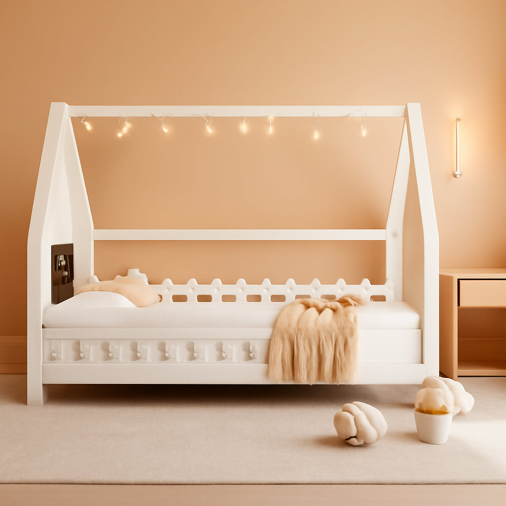 Full Size Montessori Floor Bed LED Illuminated White