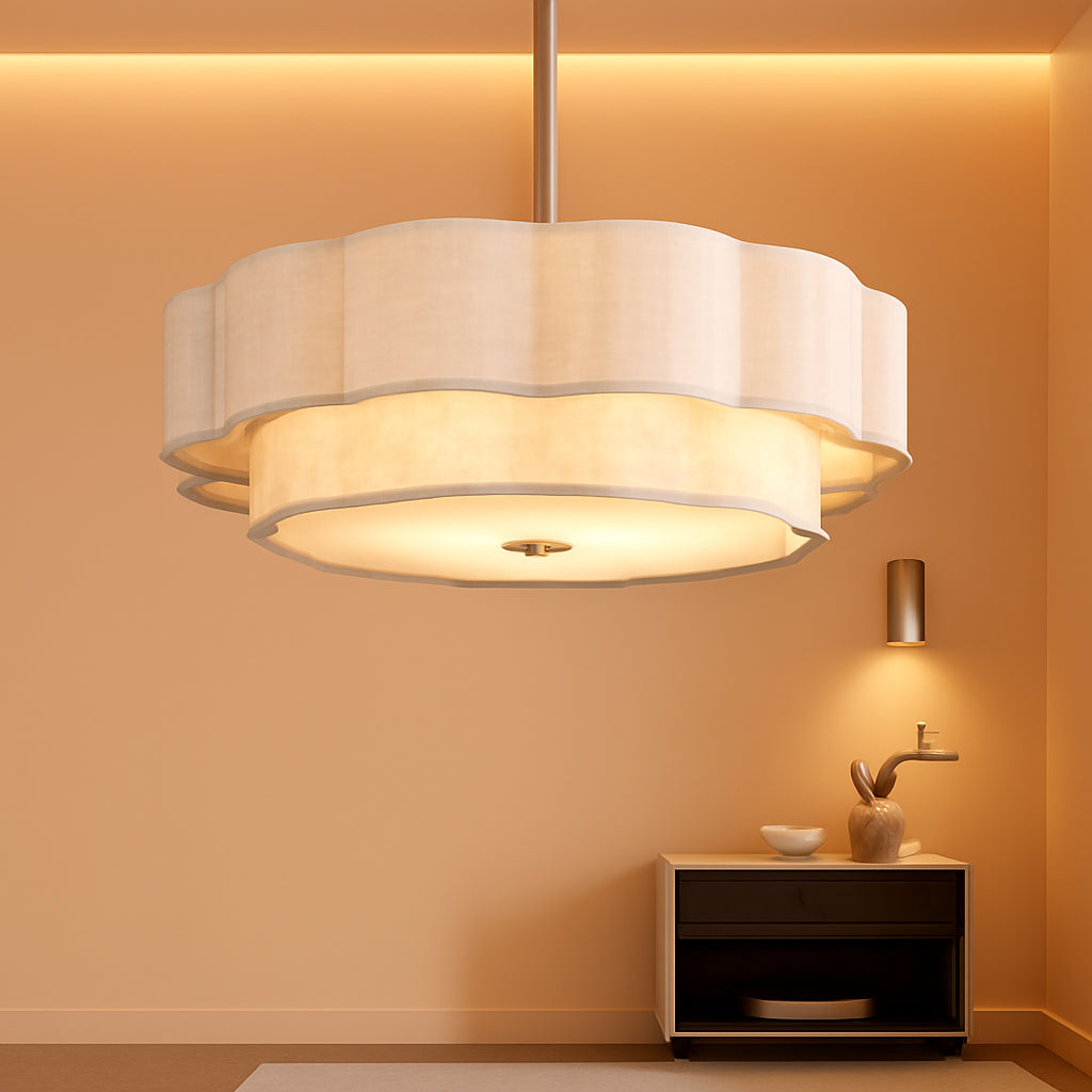 17.7 Inch Gold Layered Drum Chandelier Fabric Shade
