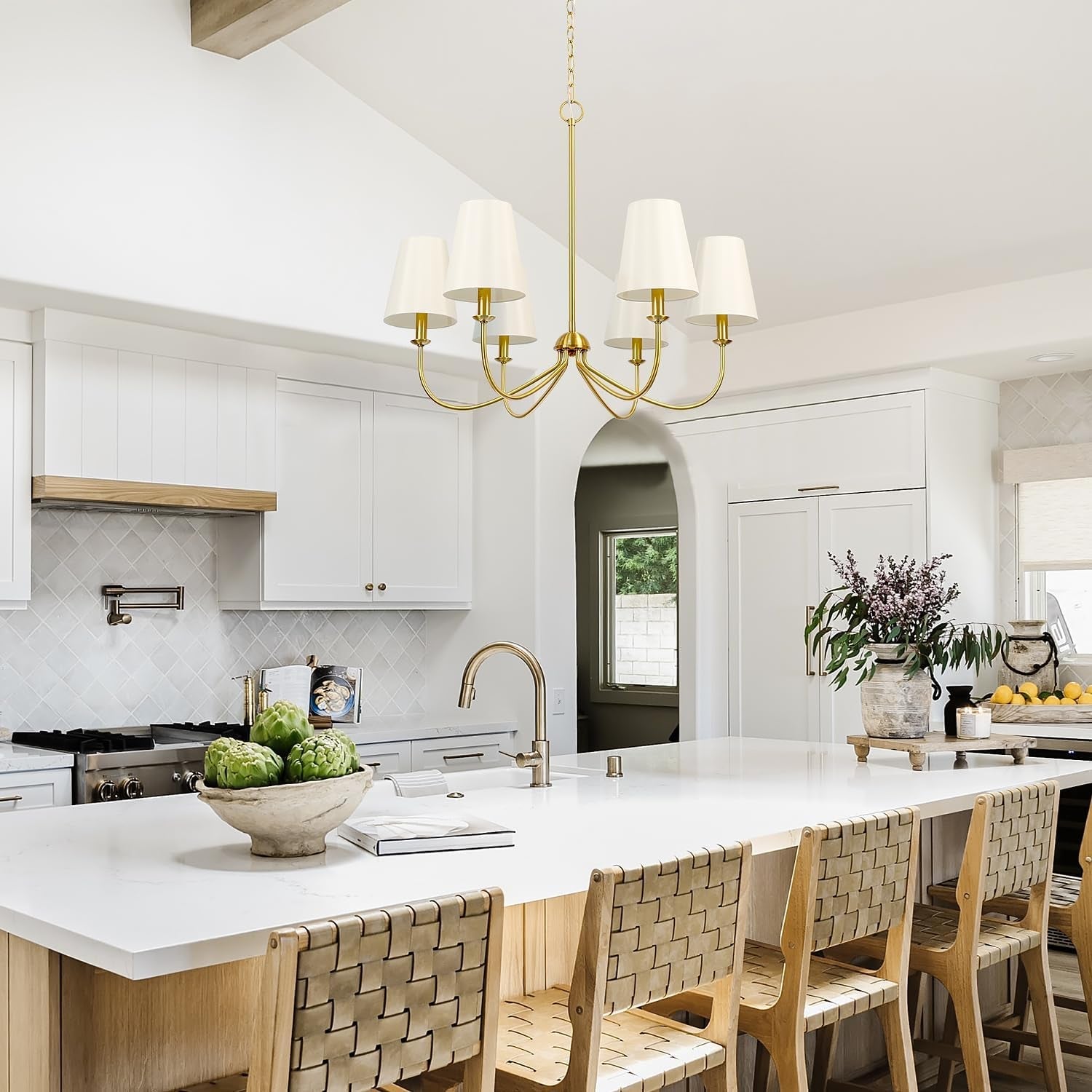 Brushed Brass 6 Light Linear Pendant Chandelier Line