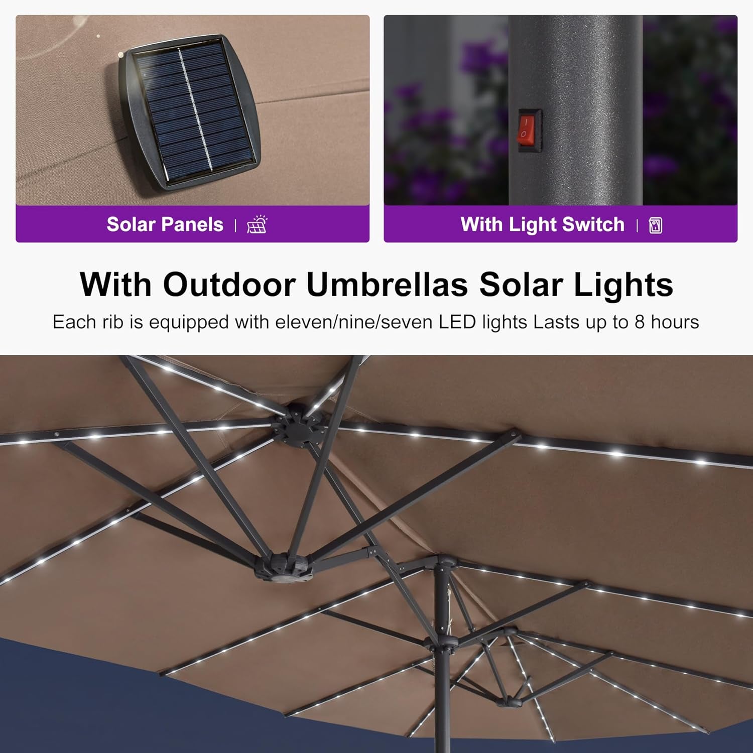 15Ft Rectangular Outdoor Umbrella Taupe Base Included