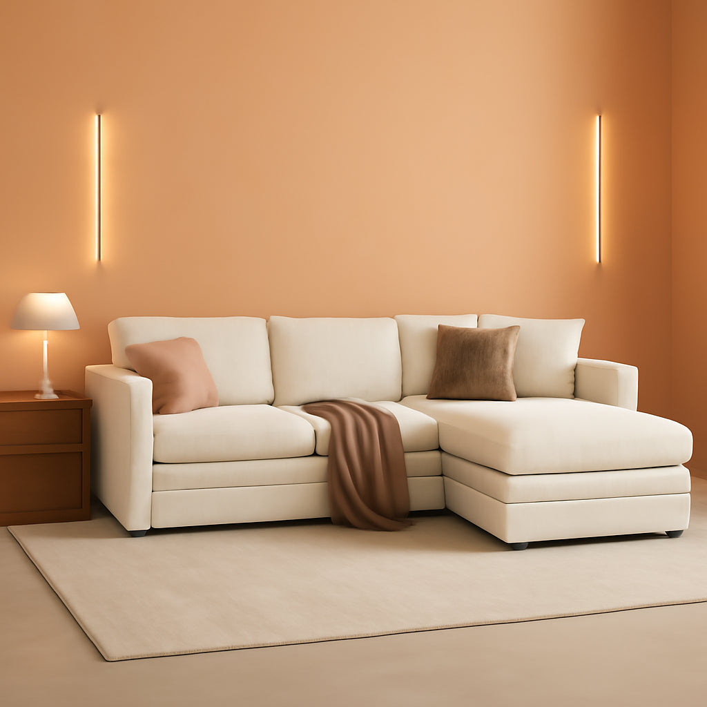 NinetySevenInch L Shaped Modular Sectional Sofa Beige