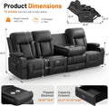 Black PU Leather Four Seater Recliner With USB Ports