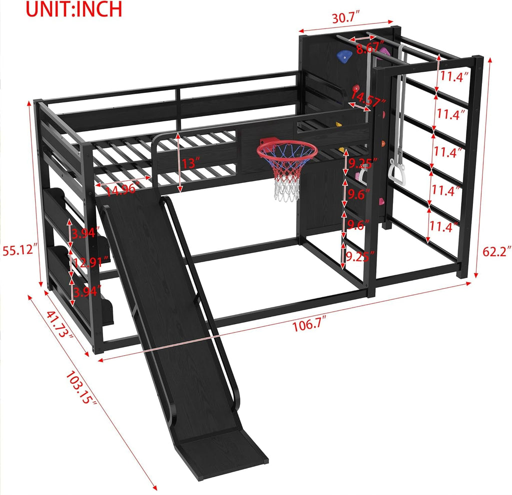 Twin Size Powder Coated Black Industrial Grade Bunk Bed