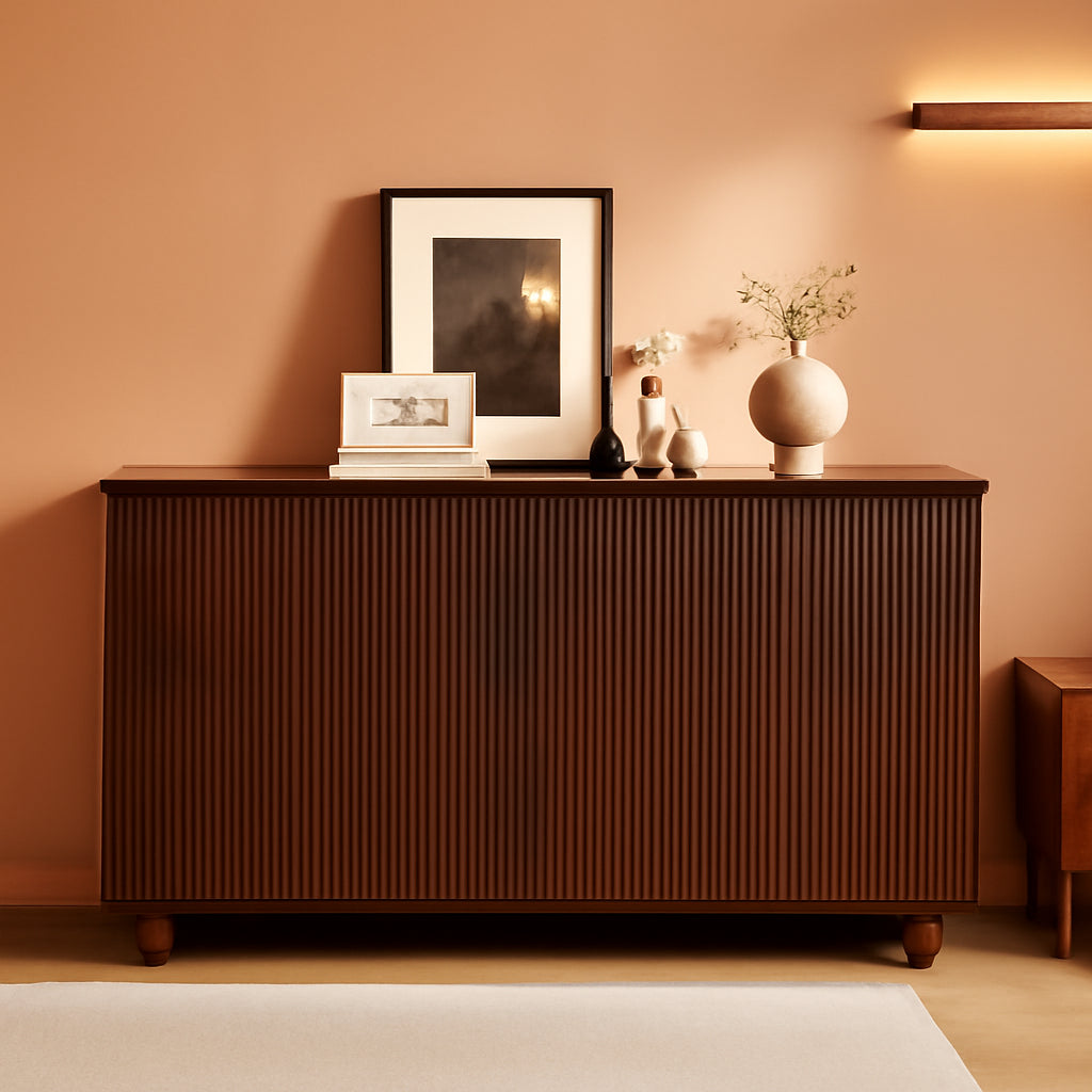 58 Inches Walnut Fluted Sideboard Buffet Cabinetry