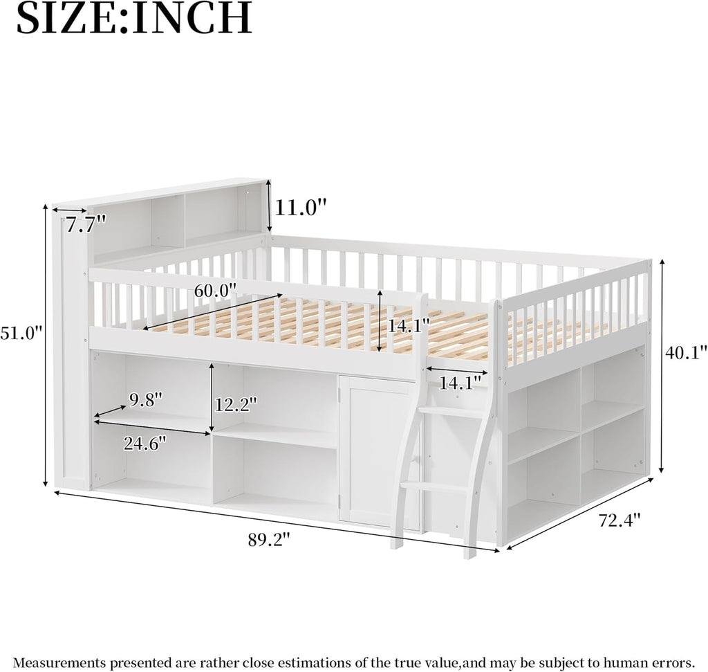 Queen Size Loft Bed Integrated LED Lighting Headboard