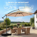 Ten Foot Solar LED Cantilevered Patio Umbrella Beige