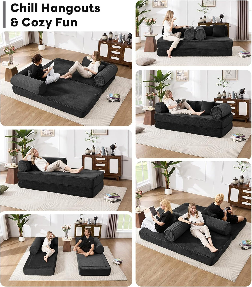 79 Inch Convertible Sofa Bed Black Luxurious Comfort