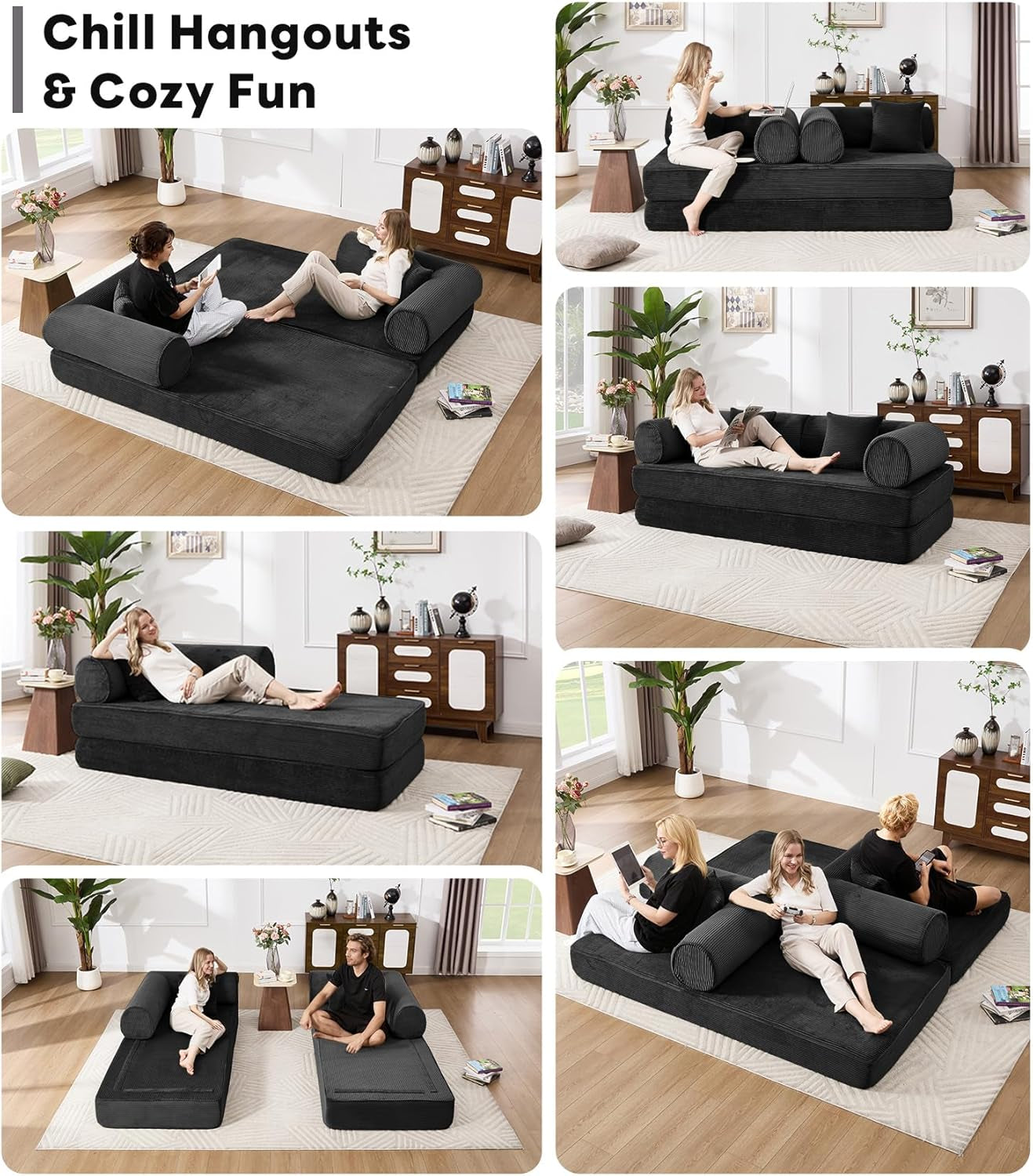 79 Inch Convertible Sofa Bed Black Luxurious Comfort