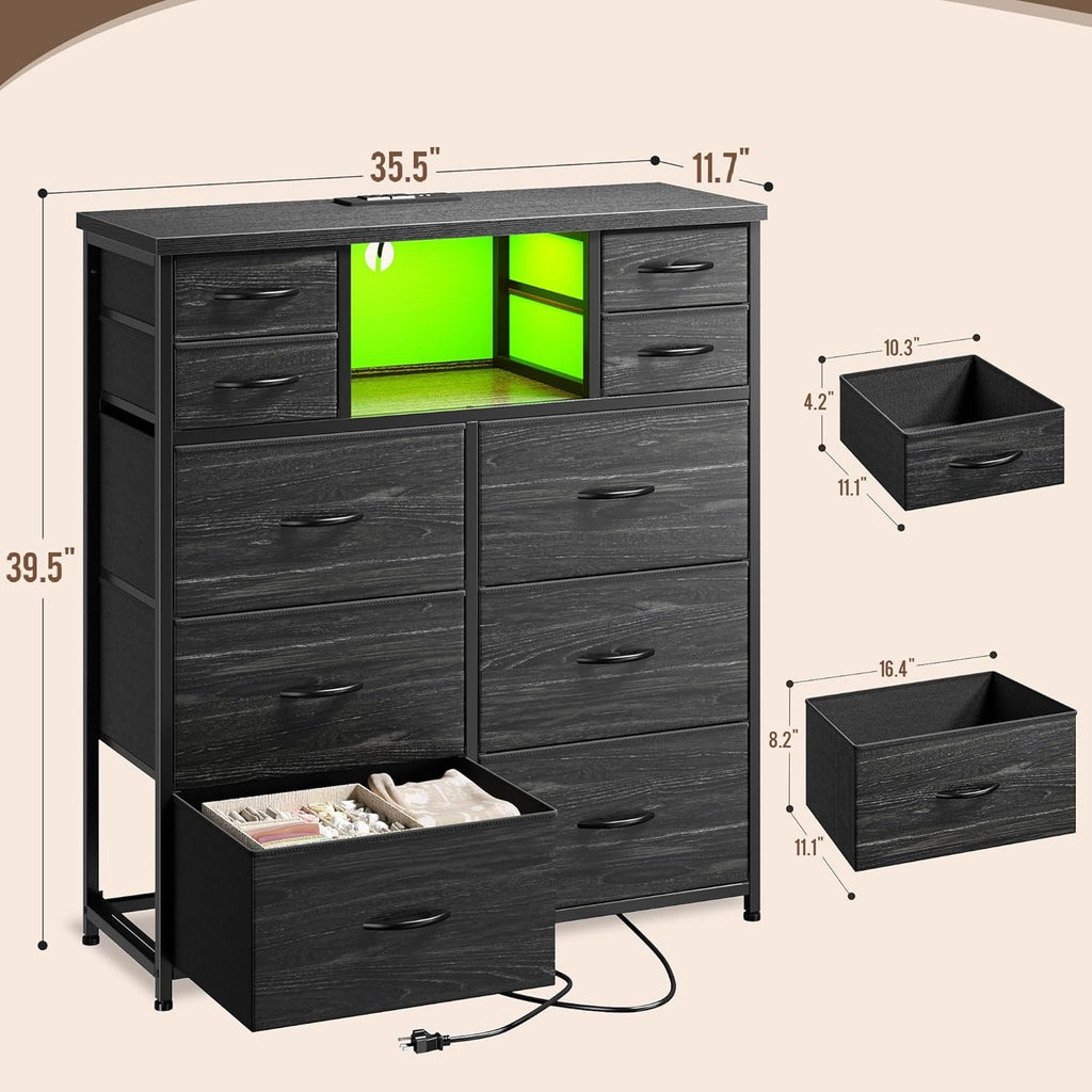 Black Dresser With Integrated Ultra Bright LED Lighting