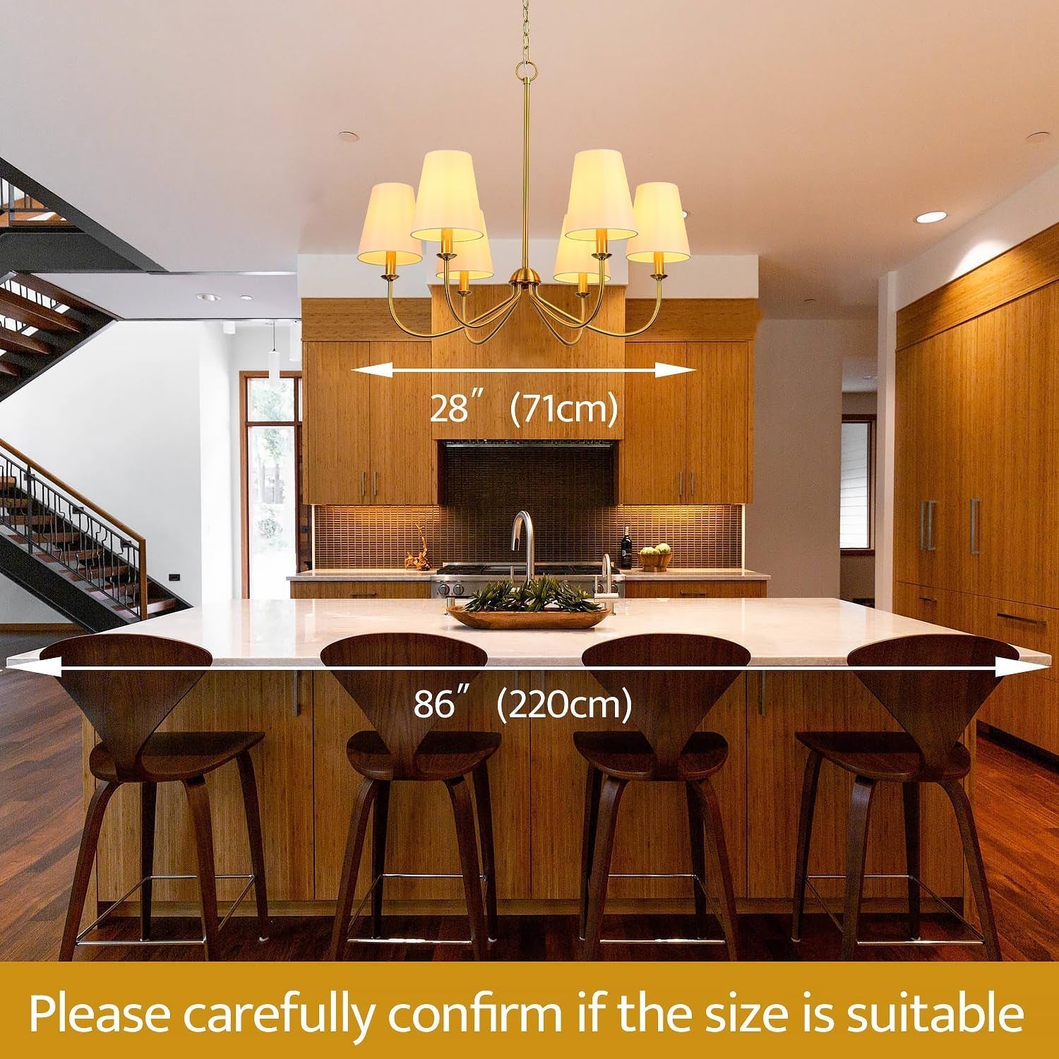 Brushed Brass 6 Light Linear Pendant Chandelier Line
