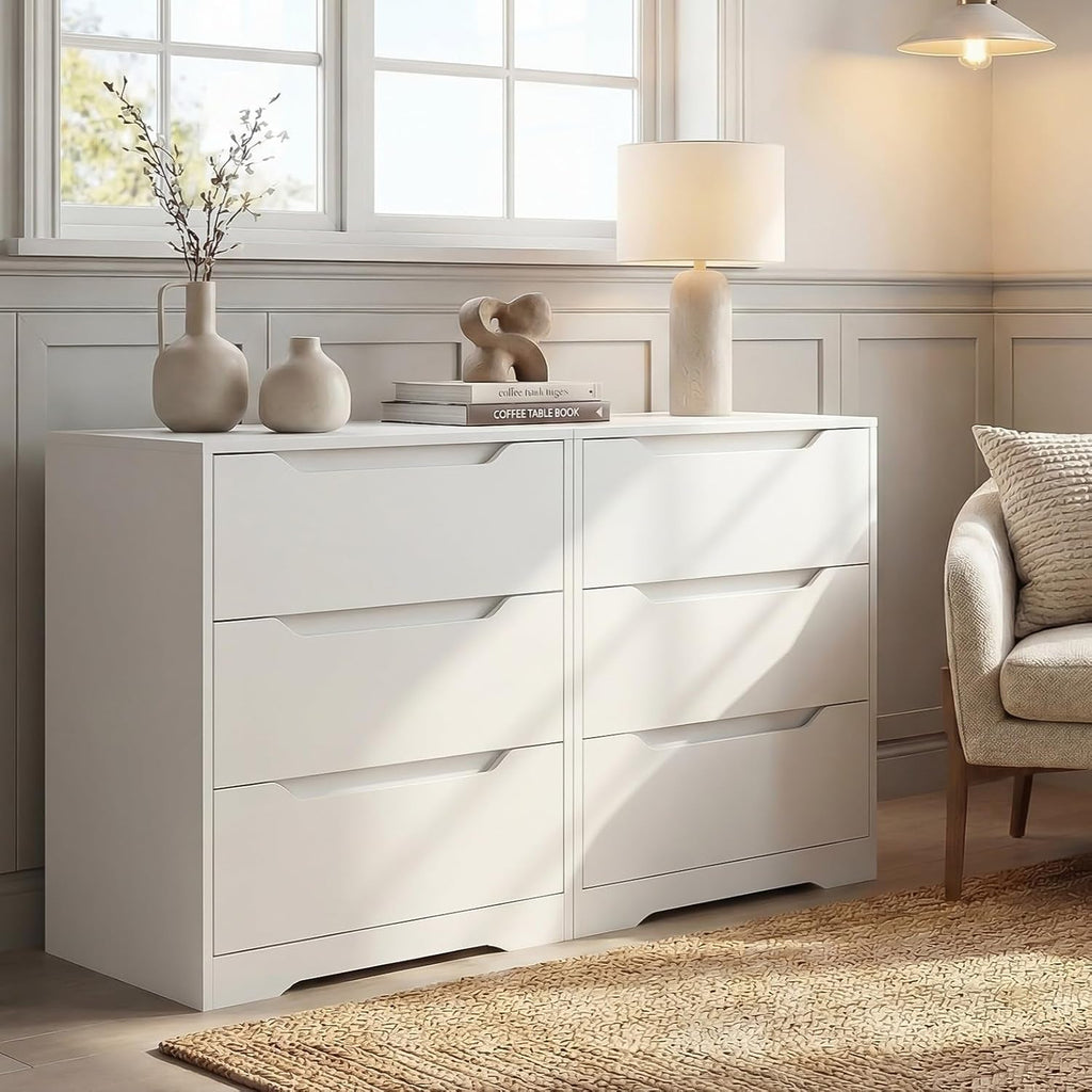 White Contemporary Solid Dresser With Three Drawers