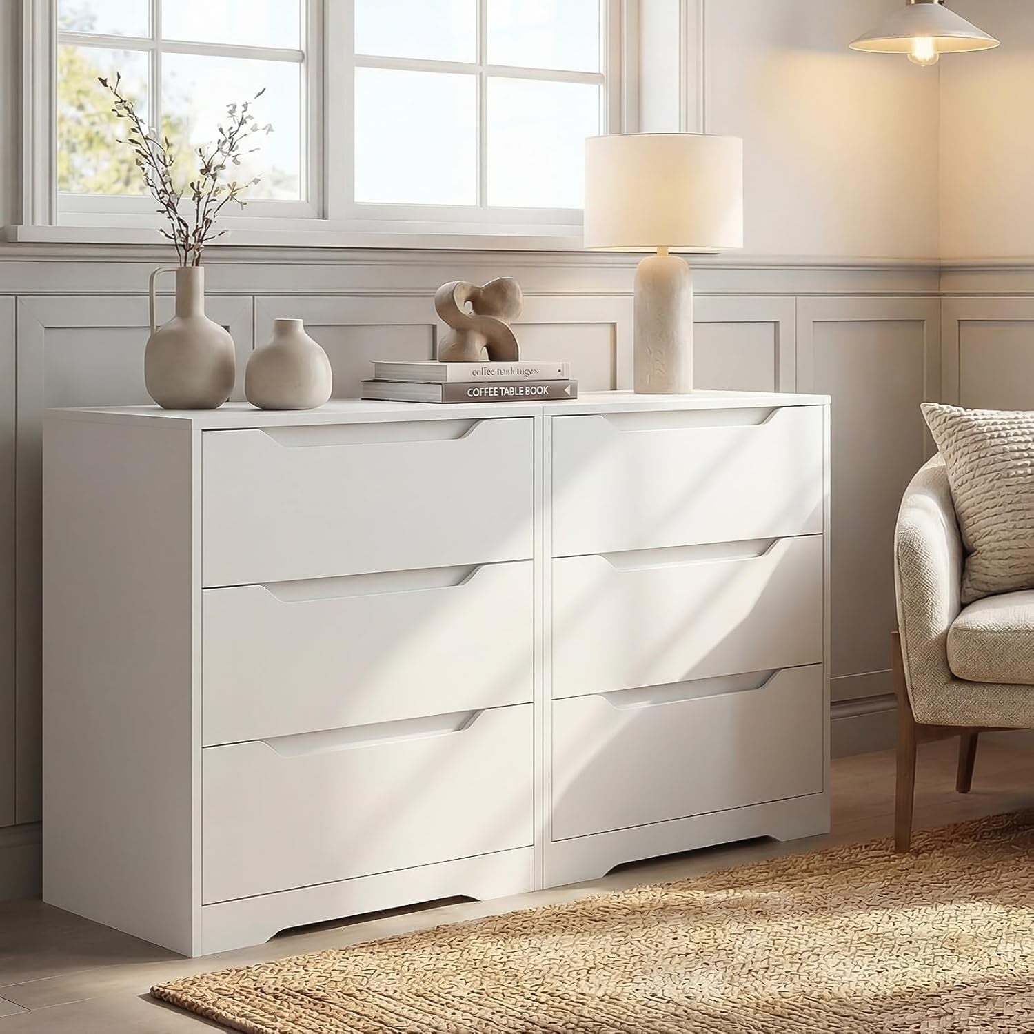 White Contemporary Solid Dresser With Three Drawers