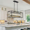 Black Six Light Rectangular Crystal Chandelier Dining Room
