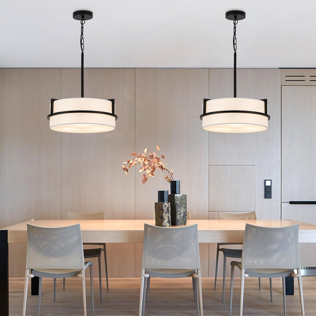 Pure White Linen Drum Pendant Chandelier 15.7Inch Wide