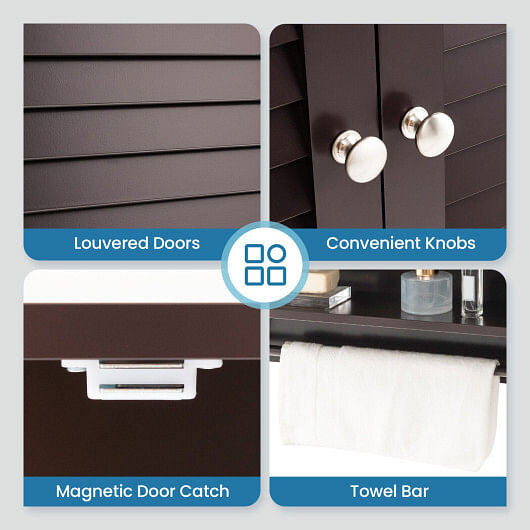 2-Doors Bathroom Wall-Mounted Medicine Cabinet with Towel Bar-White