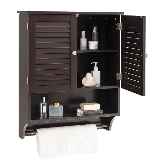 2-Doors Bathroom Wall-Mounted Medicine Cabinet with Towel Bar-White