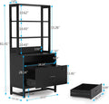 Home Office Lockable 2 Drawer Filing Cabinet Bookshelf in Black Wood Finish