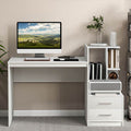 Computer Desk Home Office with Bookshelf and Drawers-White