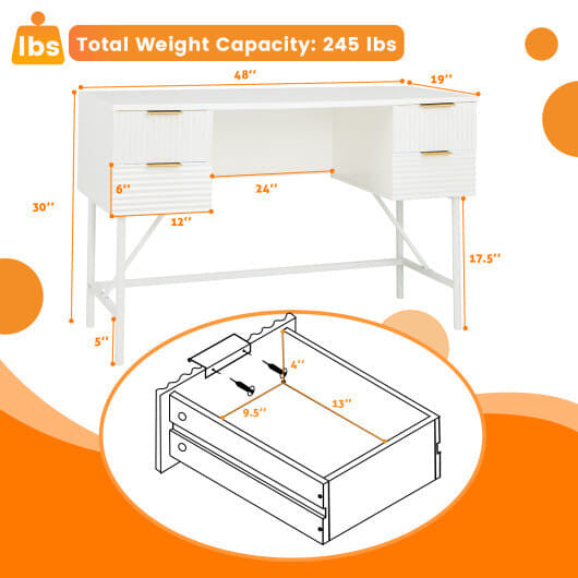 48 Inch Home Office Computer Desk with 4 Drawers-White