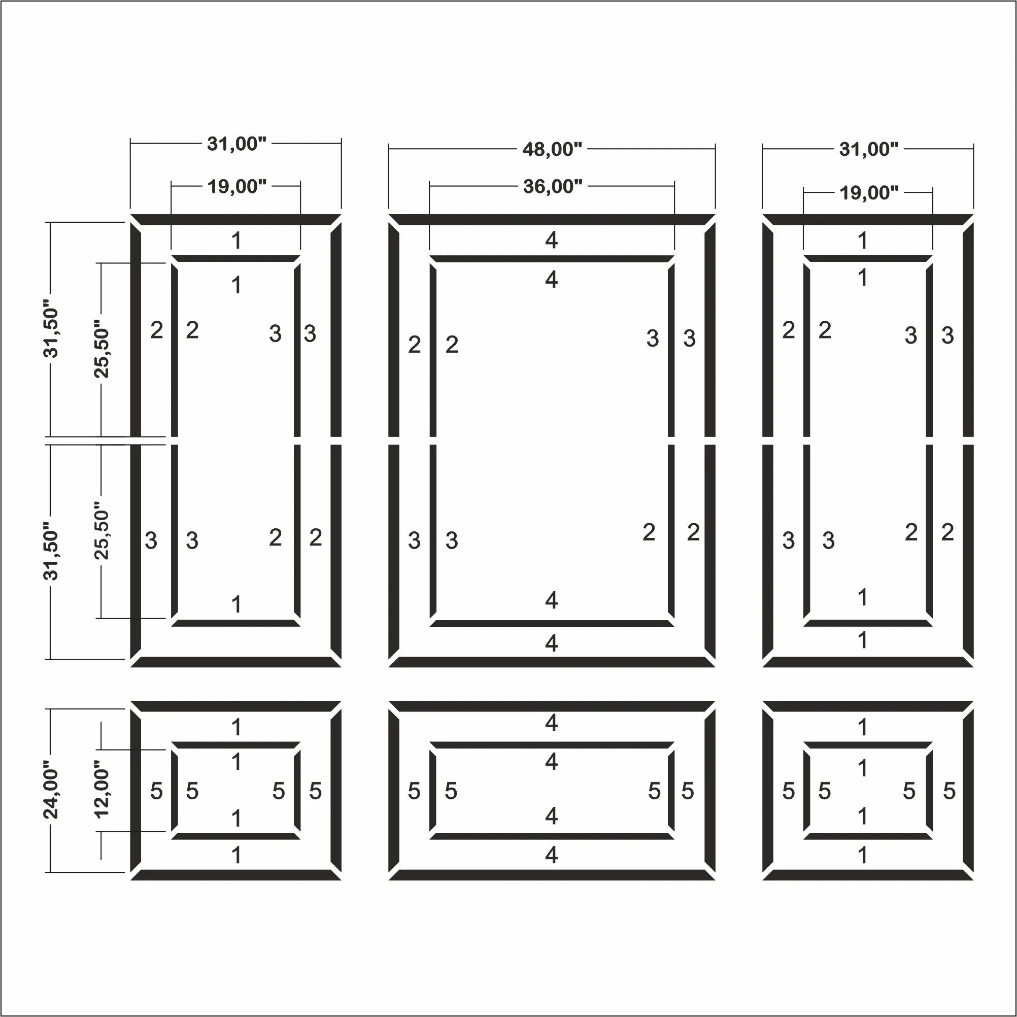 Pre-Cut Wall Molding Kit for Dining Room - 3 Upper & 3 Bottom Nested Frames | Easy Installation