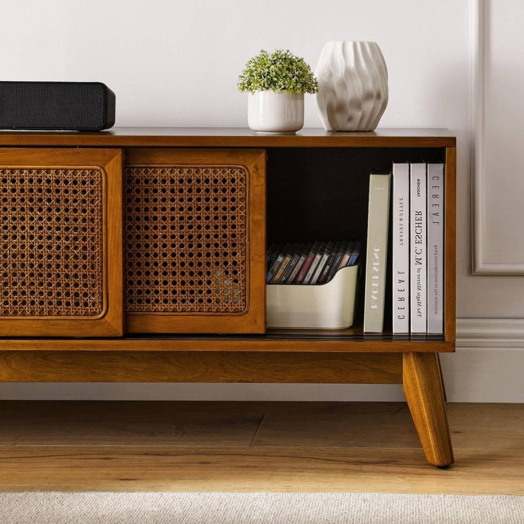 Modern Mid Century 59-inch TV Stand Entertainment Center with Sliding Doors