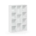 Modern 42-inch High Bookcase with 11-Cube Open Shelves in White Wood Finish