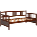Twin size 2-in-1 Wood Daybed Frame Sofa Bed in Brown Cherry Finish