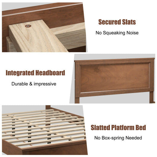 Queen Size Bed Frame Platform Slat High Headboard Bedroom with Rubber Wood Leg-Black
