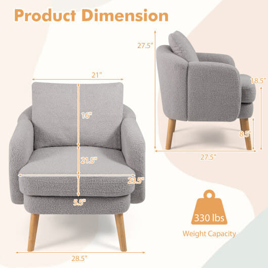Sherpa Accent Chair Modern Living Room Chair with Seat Cushion-Grey