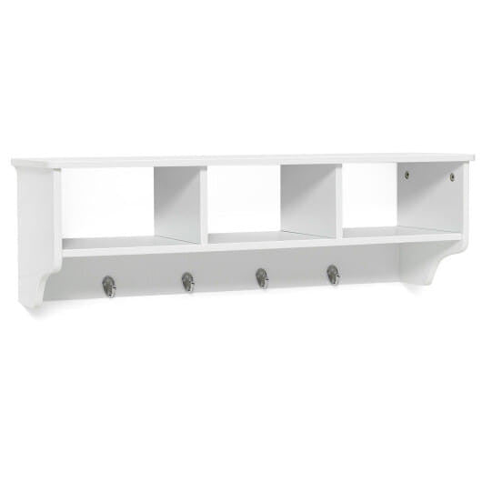 Wall Mount Cubby Organizer Hooks Entryway Storage Shelf-Black