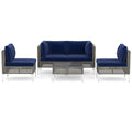 5 Piece Outdoor Furniture Set Patio Rattan Chairs with Tempered Glass Coffee Table-Navy