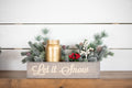 Merry + Bright Christmas Centerpiece, Engraved Wood Box with Christmas Greenery