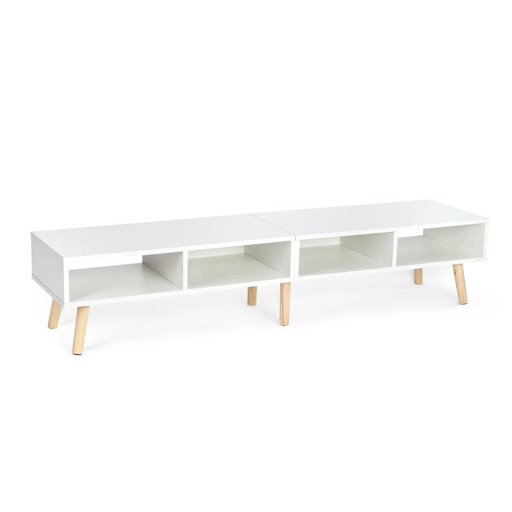 Modern Mid-Century Style TV Stand in White with Wood Legs for TVs up to 65-inch