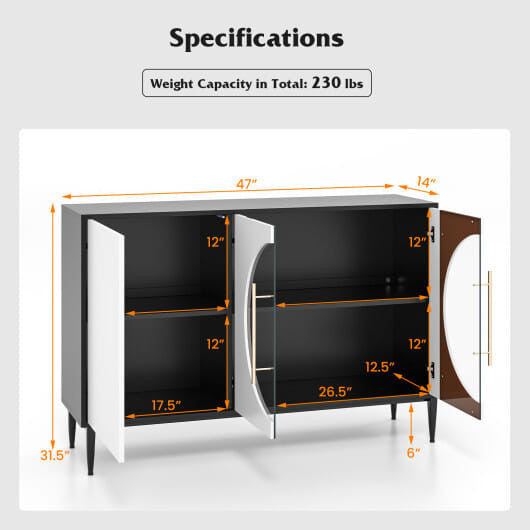 Sideboard Cabinet with Tempered Glass Door for Living Room Dining Room Kitchen-White